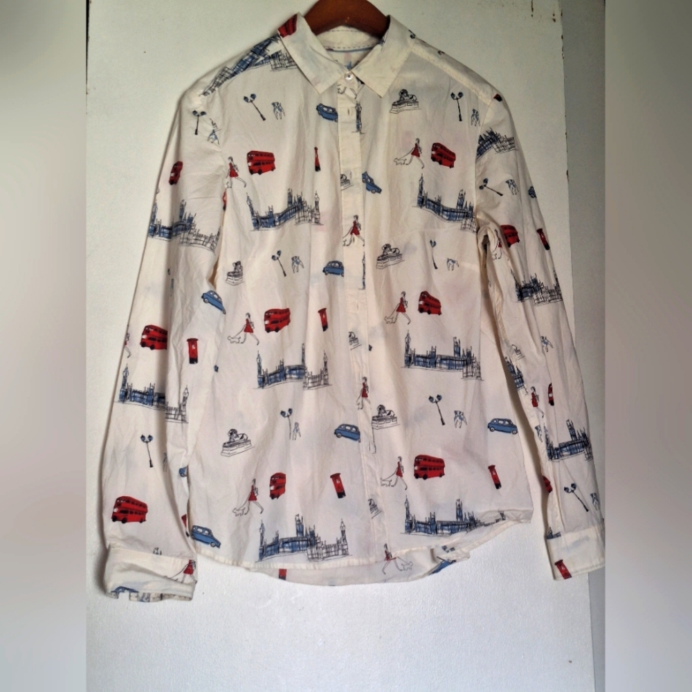Bolden London Print Long Sleeve Button Down Shirt Women's Size 8